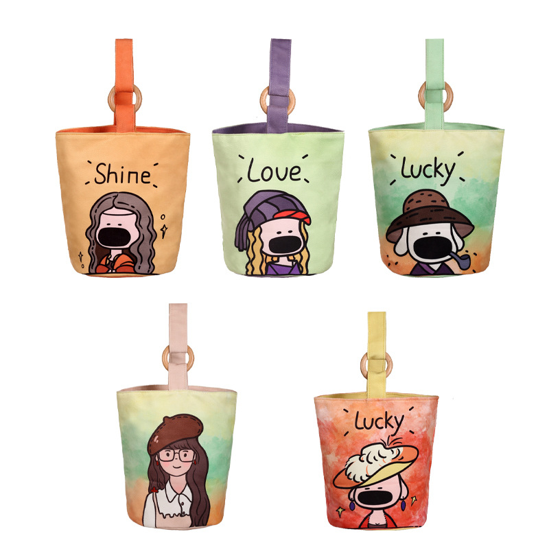 日常女手提包袋遛弯水桶包包手腕收纳袋撞色小众礼品帆布袋可印字