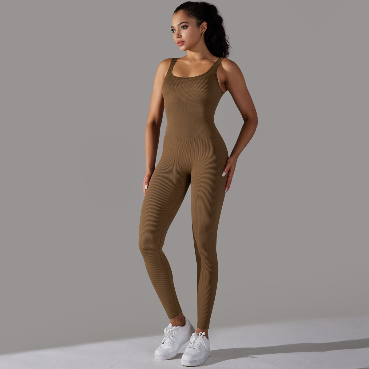 Simple Style Solid Color Nylon Cotton Blend U Neck Active Sets Skinny Pants display picture 24