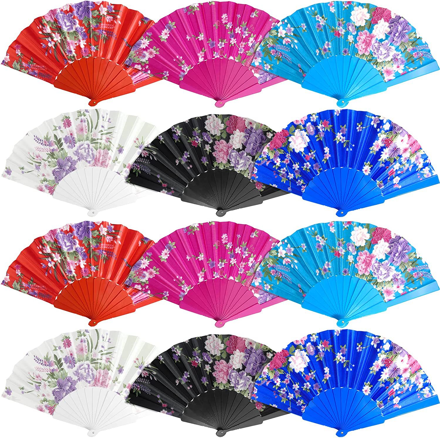 En stock ventilador de fractura de plástico transfronterizo estilo chino ventilador de tela de satén Yongchun danza ventilador plegable ventilador de encaje