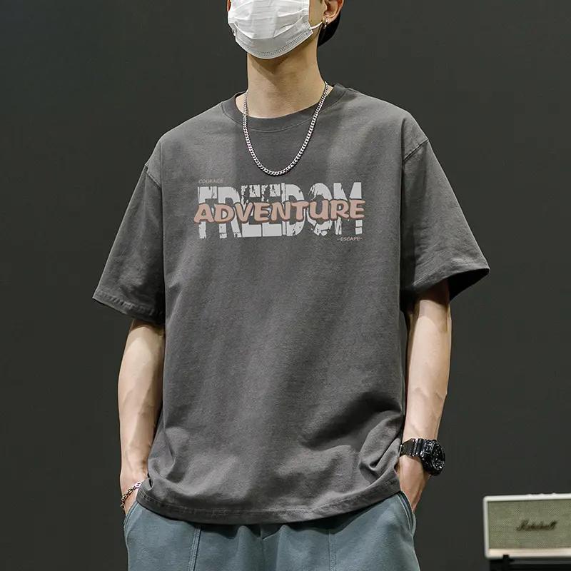 Round Neck Short-Sleeved Men's Summer Pure Cotton Loose and Versatile Casual Letter-Printed Couple Tops Round Neck Short-Sleeved Men's Summer Pure Cotton Loose and Versatile Casual Letter-Printed Couple Tops