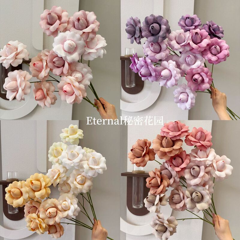 Artificial Rose Flower with 3 Heads, Flip-Flap Rose, Sunflower, Morandi Color Series, Flower Arrangement, Wedding Flower Wall Wholesale Artificial Rose Flower with 3 Heads, Flip-Flap Rose, Sunflower, Morandi Color Series, Flower Arrangement, Wedding Flower Wall Wholesale