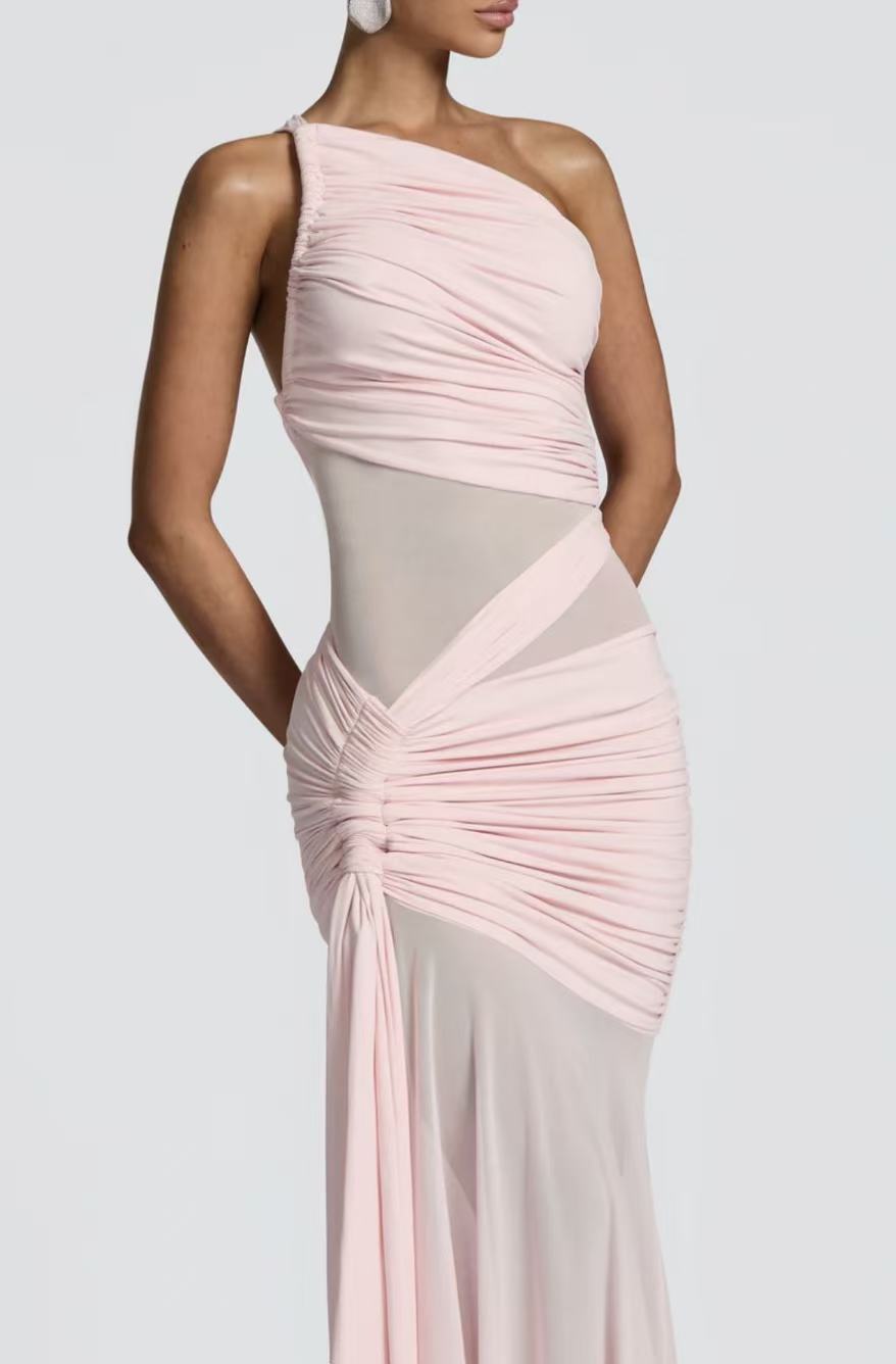 Off-Shoulder See Through Pleated Dress American Style Sexy Bodycon Slim Fit Hot Girl Fashion_ecoleips.com