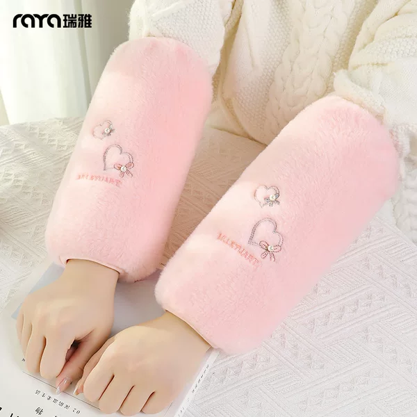 Ruiya Thickened Winter Cute Cartoon Long Sleeve Covers for Girls, Adult Anti-Dirt Furry Plush Arm Sleeves