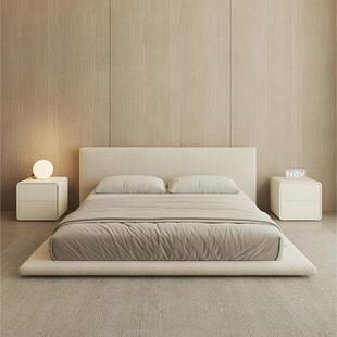 Modern Minimalist Double Tatami Floor Bed Cream White Style Light Luxury Bed Internet Celebrity Bedroom Minimalist Bed