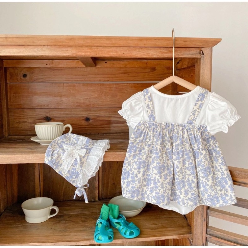 Primavera y verano vestido de mameluco floral para bebés, traje de escalada de manga corta para bebés y niños pequeños, abrigo de pedo para recién nacidos, mameluco triangular de cien días