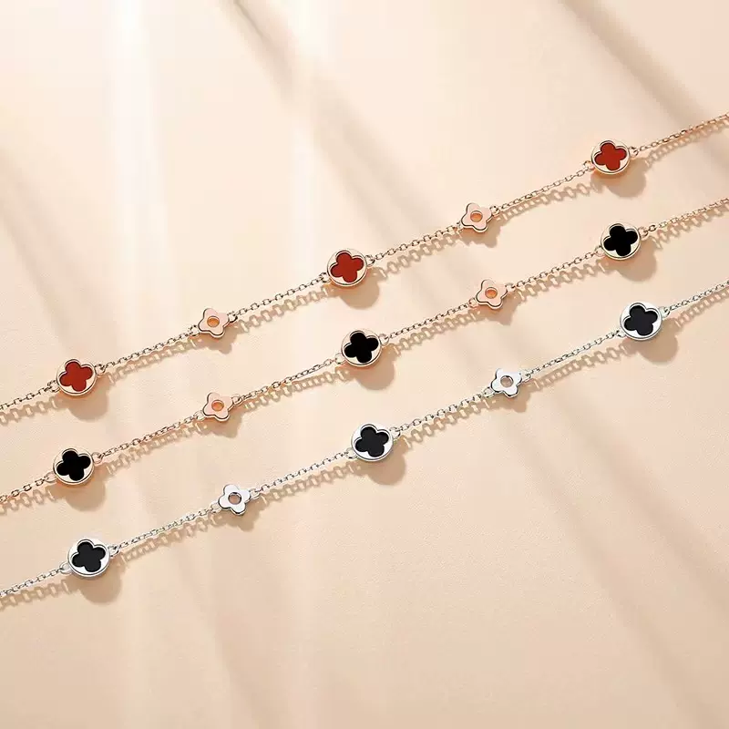 S925纯银四叶草玛瑙手链女轻奢高级感小众设计感手镯简约百搭手饰