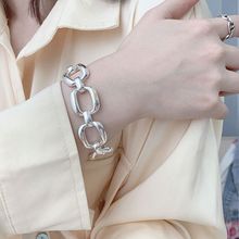 韩国东大门重工925银粗款链条几何手链女个性时尚百搭夸张银饰