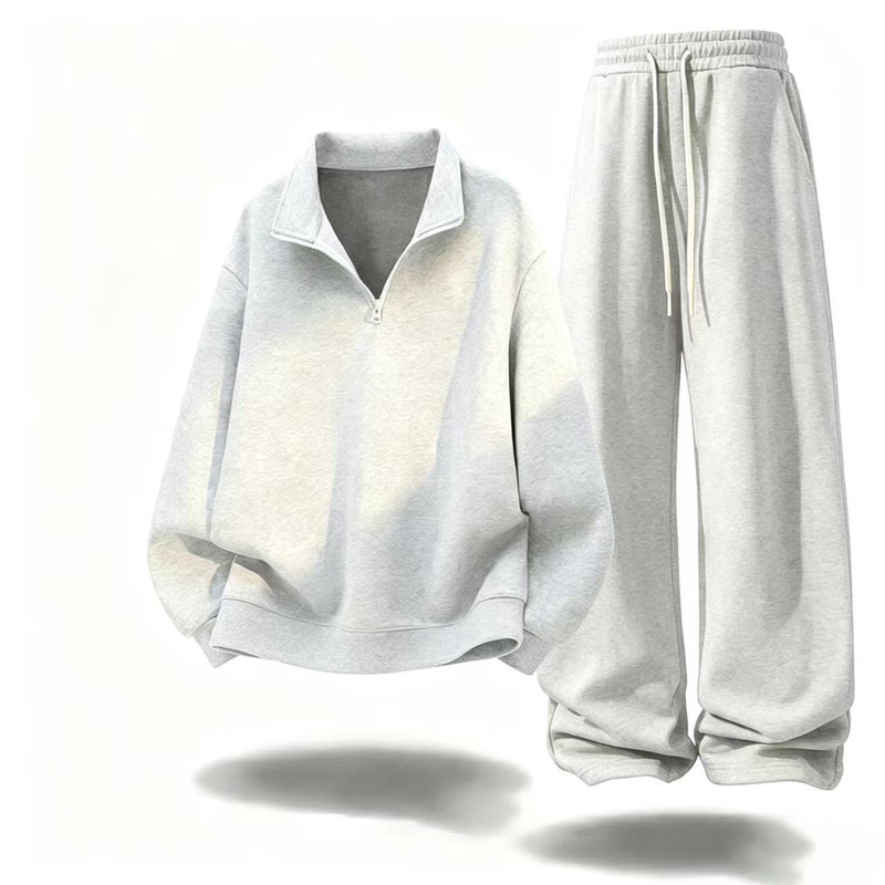 Men's autumn sportswear set: a loose-fitting, half-zip sweatshirt with a stand-up collar, paired with straight-leg casual pants – a two-piece outfit Men's autumn sportswear set: a loose-fitting, half-zip sweatshirt with a stand-up collar, paired with straight-leg casual pants – a two-piece outfit