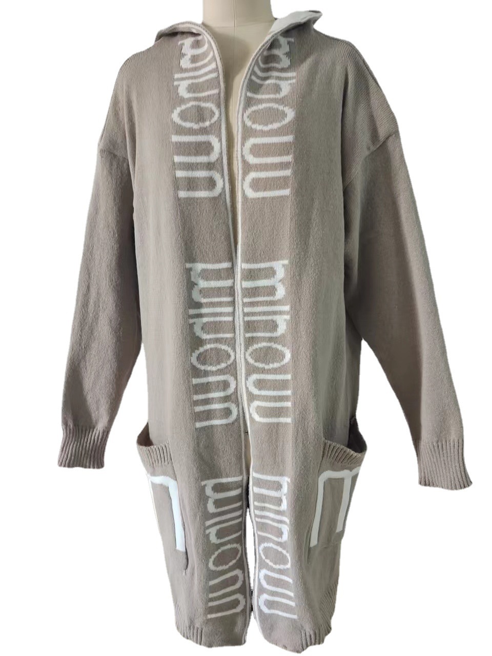 Cárdigan largo con capucha de punto con letras, novedad otoño-invierno 2026, chaqueta de punto transfronteriza europea y americana para mujer image 7