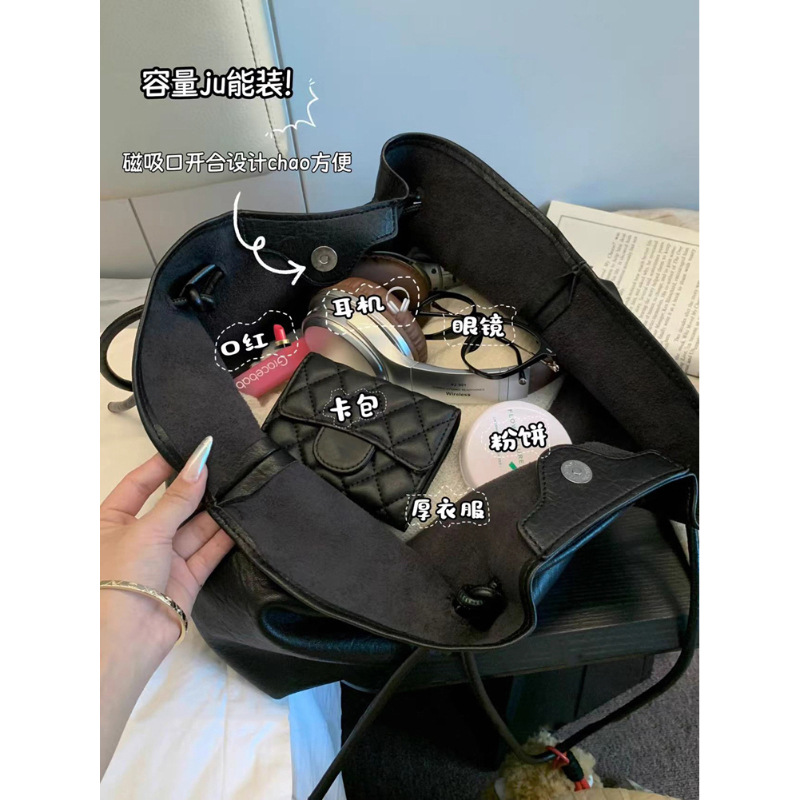 Luxury Vintage Lace-up Tote Bag for Women 2025 Autumn/Winter Large Capacity PU Leather Shoulder Bag Fashion Handbag - Thumbnail 4