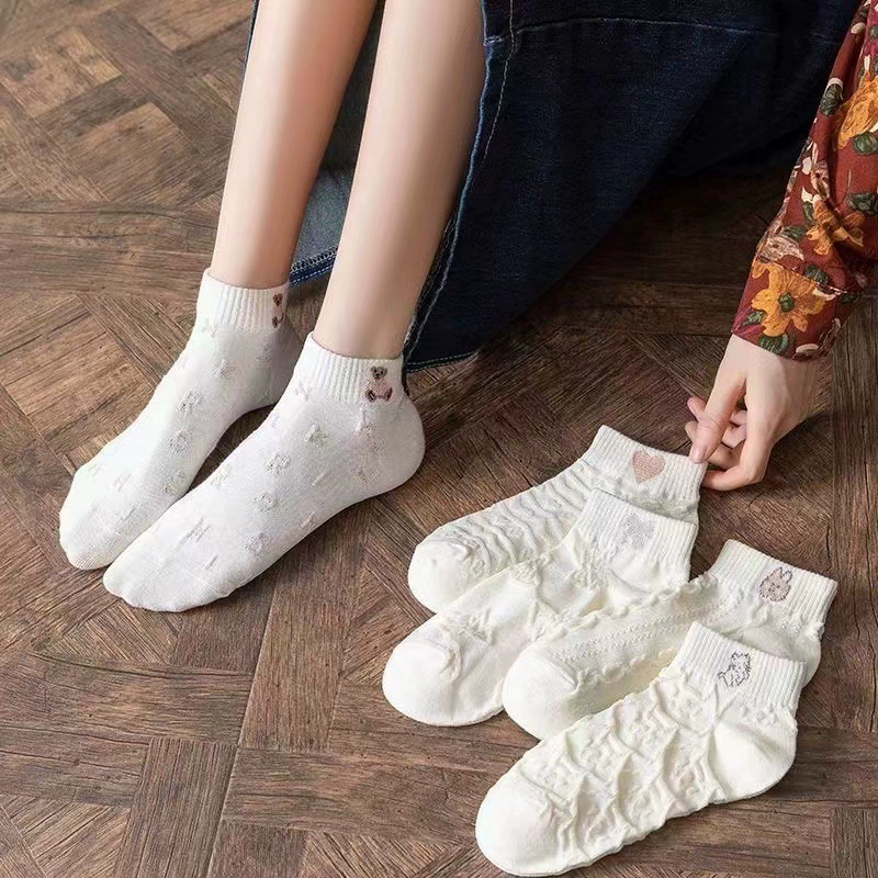 Женские носки Boat socks, однотонные дышащие носки малоотражные, с милым медвежонком и нескользящей подошвой