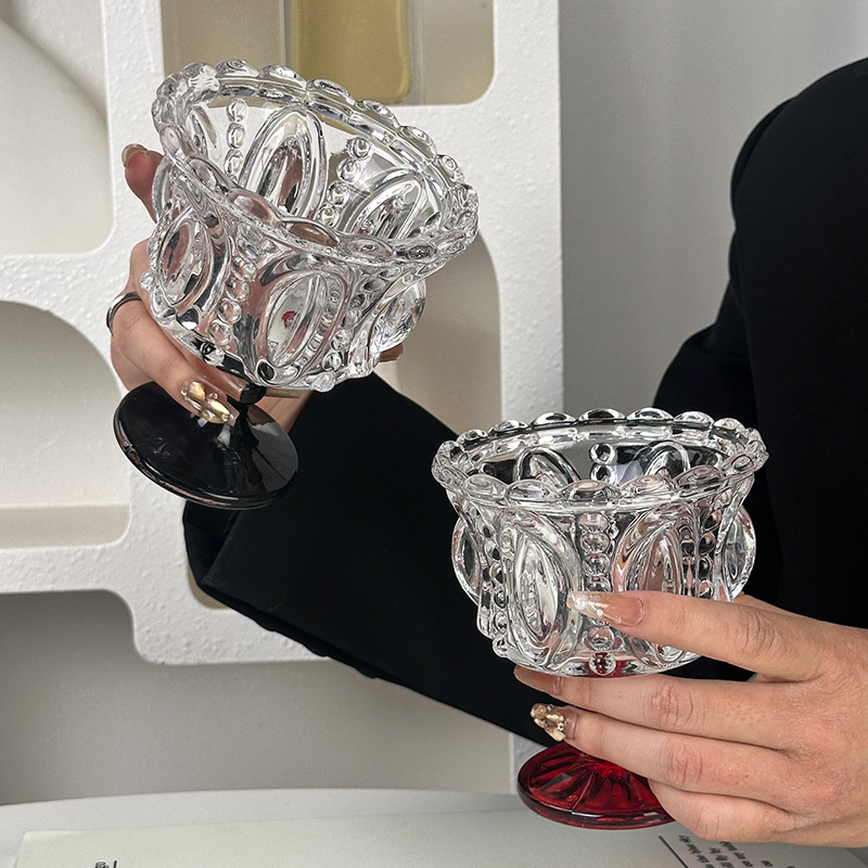 Vintage Black Small Crystal Ice Cream Goblet Dessert Cup Collectible Glass Cup Women's High Color Value Ins