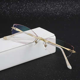 威士顿纯钛超轻无框钻石切边眼镜架可配近视远视防蓝光变色镜片