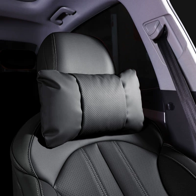 New Hongqi H5 headrest, HS5 exclusive, H6 neck support, H9 car, HS3 exclusive seat, EQM5 modified lumbar support, same style (Waist support) - 1-piece-headrest-premium-black-nappa-leather-for-comfort-and-stress-relief
