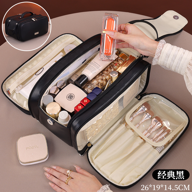 Bolsa de maquillaje portátil de lujo ligero de gran capacidad portátil de doble cremallera para productos de cuidado de la piel de almacenamiento de maquillaje de viaje bolsa de lavado