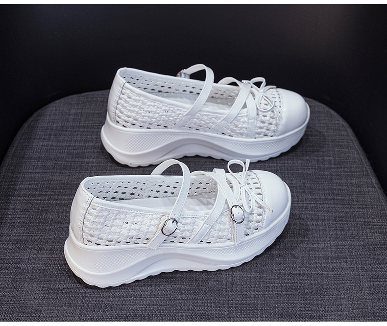 Giày sneaker nữ chunky đế dày dệt kim thoáng khí, phong cách Hàn Quốc, quai chéo, đế dày — Trắng 5097, Vàng 5097, Đen 5097 chi tiết 21