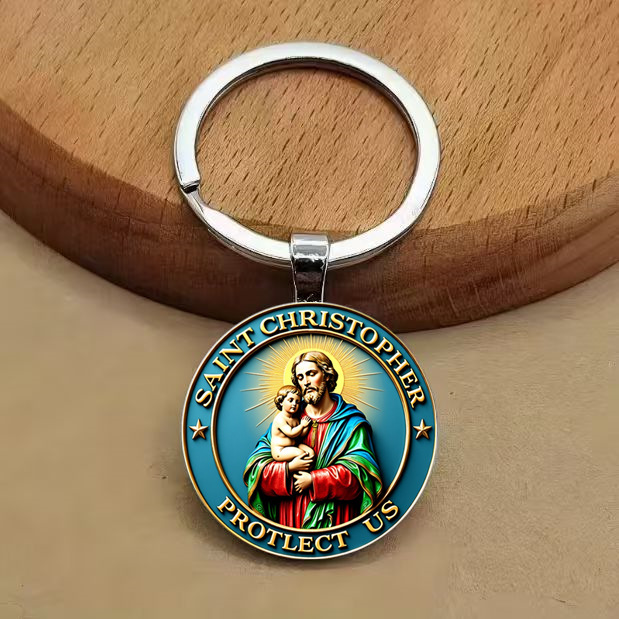 Cross-Border Best-Selling Saint Michael the Defender Exquisite Battle Scene Design Alloy Glass Pendant Keychain Accessory