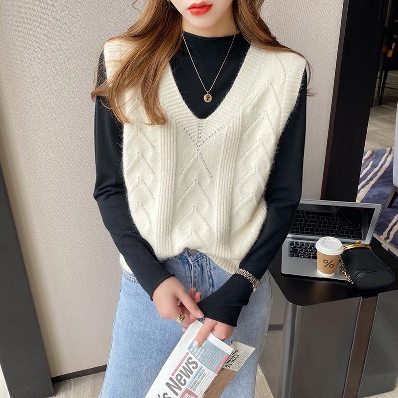 Principios de primavera y otoño 2024 nuevo chaleco popular de las mujeres Chaleco de punto suéter de las mujeres con cuello en V chaleco suelto ropa exterior image 13