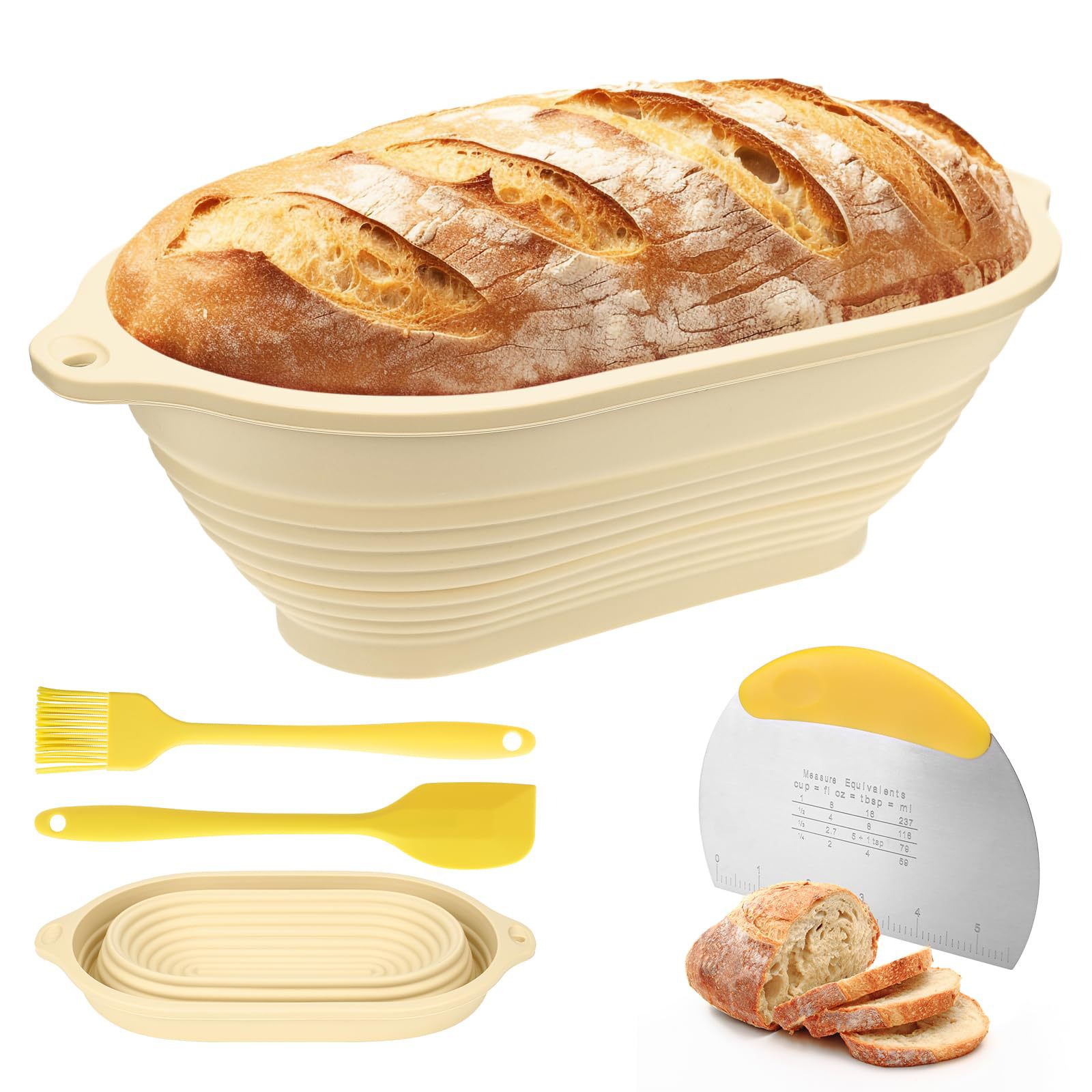 硅胶面包防护篮套装椭圆形面团发酵篮子硅胶耐高温面包发酵篮套装