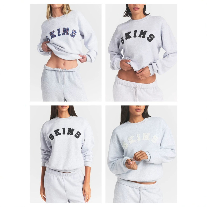 New cross-border Skims crew neck sweatshirt with classic letter embroidery, college style, versatile, casual, loose-fitting, long-sleeved sweatshirt New cross-border Skims crew neck sweatshirt with classic letter embroidery, college style, versatile, casual, loose-fitting, long-sleeved sweatshirt