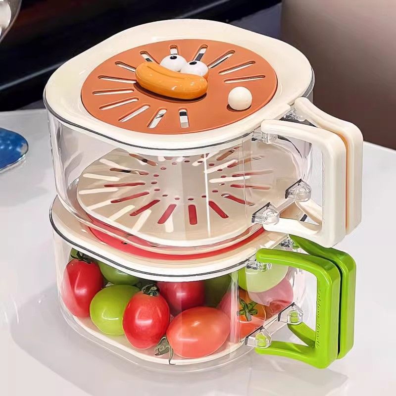 Dos capas pequeñas platas de verduras 2 en 1 cocina sala de estar bandeja de frutas casera cesta de drenaje a prueba de polvo cesta de drenaje procesamiento de moldeo por inyección