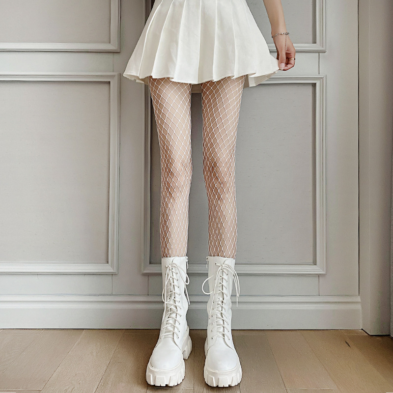 Fishnet Stockings Spring and Summer Thin Black Silk European and American High-heeled Stockings Series Mesh Black Stockings Internet Popular Pantyhose White Medium
