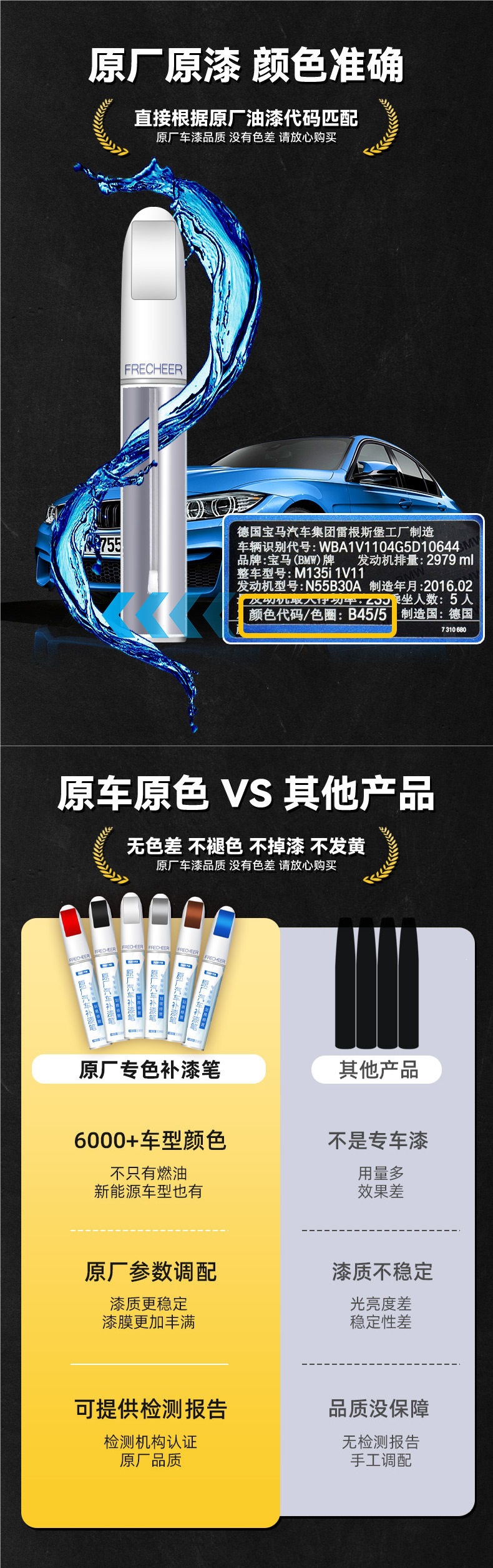 Touch-up paint pen for cars, pearl white car paint repair, self-spraying black touch-up magic pen, scratch repair paint pen