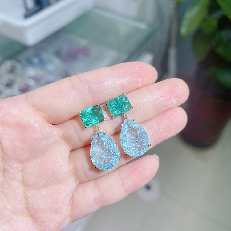 9g Weight Water Plating Gold Plating Process 1 Pair IG Style Simple Style Water Droplets Rectangle Plating Inlay Copper Crystal 18K Gold Plated Drop Earrings