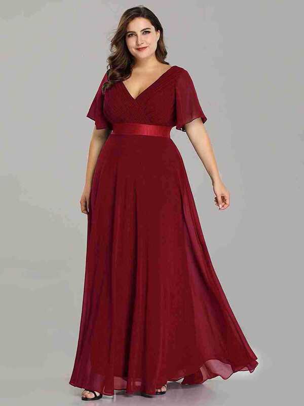 European and American New Plus Size Chiffon V-neck Slim-fit Evening Dress Bridesmaid Dress Sweet Wedding Banquet Performance Chorus Dress