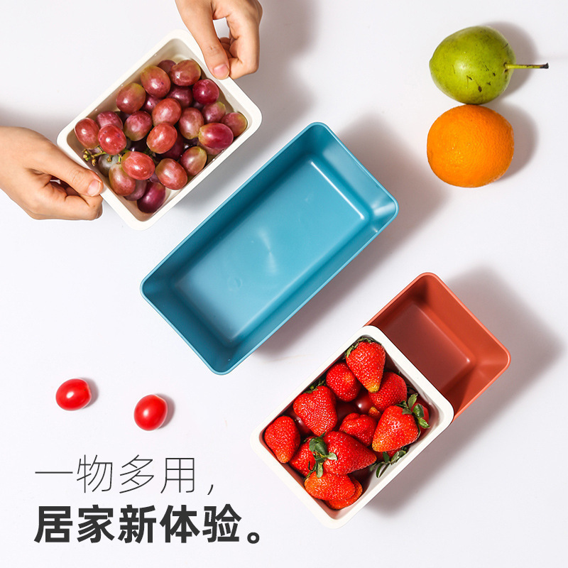四角い水切り可能な果物皿キャンディーのお菓子皿収納ケース家庭用怠け者二重スナックケース|undefined