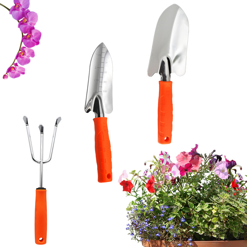 工厂推荐亚马逊苗木园艺用品不锈钢耙子园林花园工具套装花卉盆景