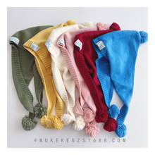 ins网红款儿童针织三角巾 秋冬大球球男女童凹造型多功能围巾领巾