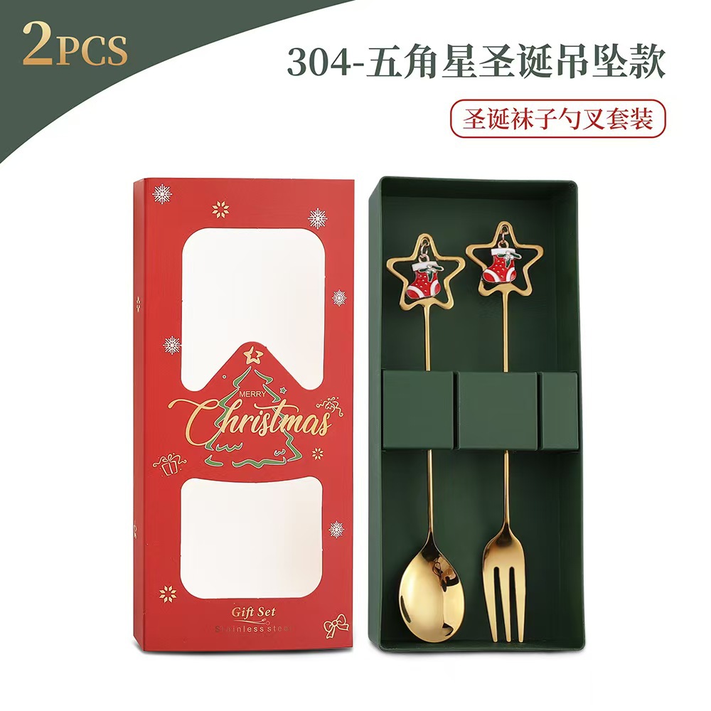 Cuchilleras de acero inoxidable transfronterizas muñecas de Navidad cucharas y tenedores juegos de regalo de café cucharas de postre horquilla de fruta pastel image 62