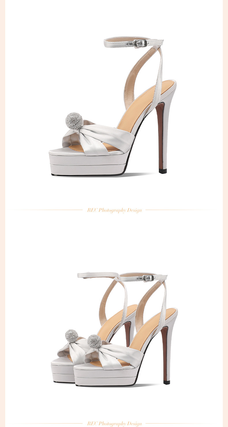 Sandal cao gót nữ satin quai ngang gót nhọn đính đá 13 cm — Màu đen chi tiết 13