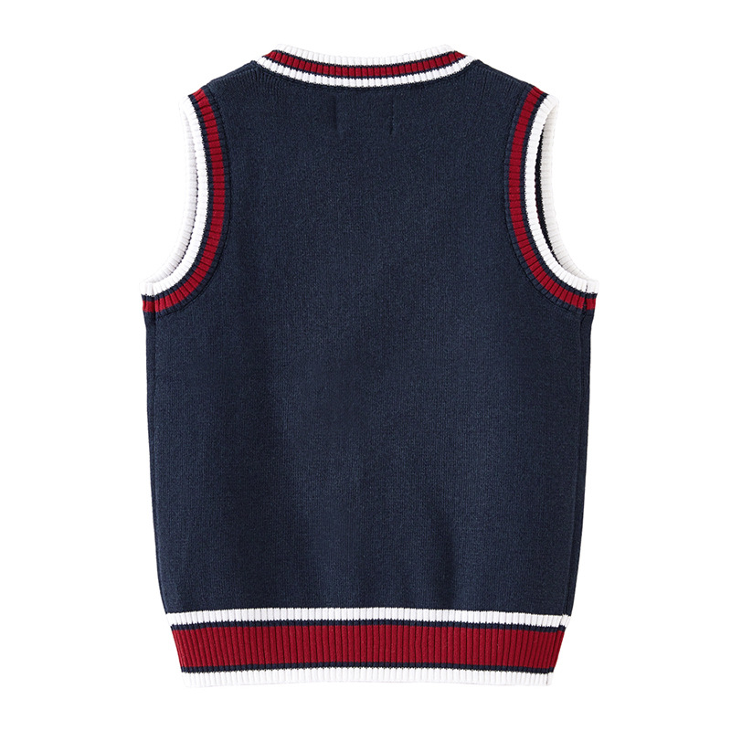 Estilo universitario contraste color suéter para niños suéter chico estudiante uniforme escolar medio y grande niñas chaleco de punto al por mayor