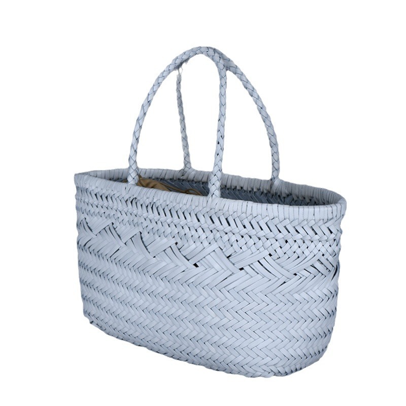 Dragón difusión primera capa piel de vaca vegetal cesta bolsa vintage cuero genuino hecho a mano tejida popular