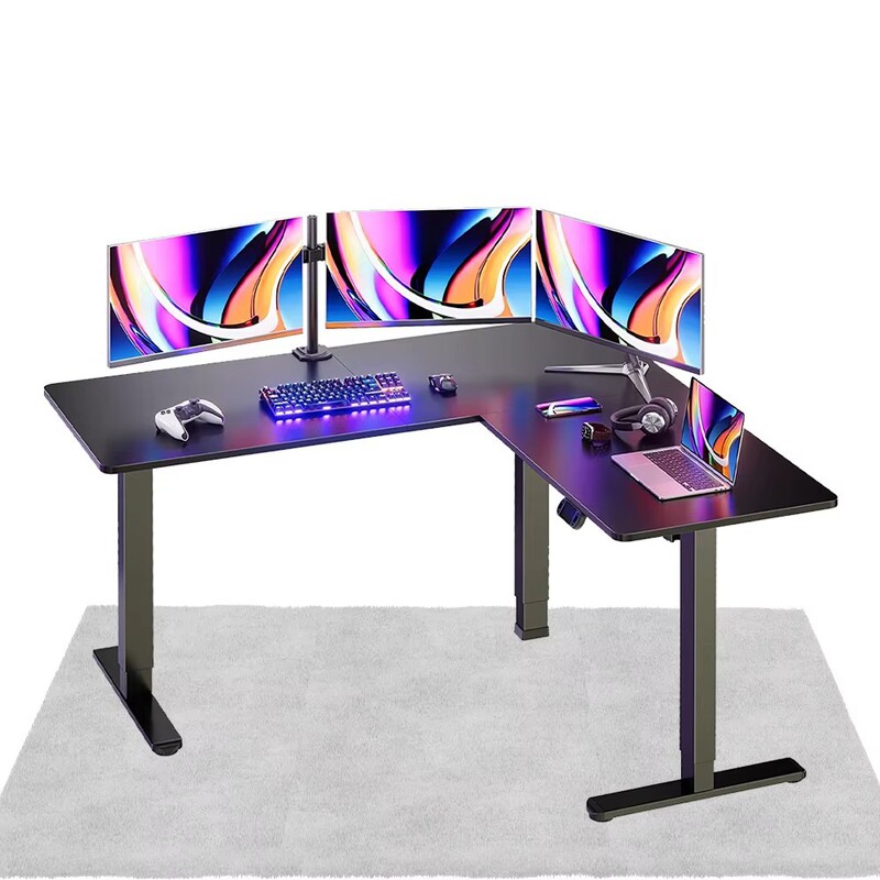 L-Shaped Ergonomic Computer Desk Dual Motor Standing Laptop Study Desk Electric Height Office Desk Factory
