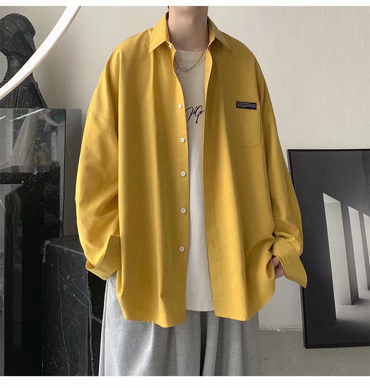 Nou, toate multicolore, culoare bomboane, bărbați, primăvară și toamnă, modă coreeană, cămașă cu mânecă lungă, haină_voghion.com