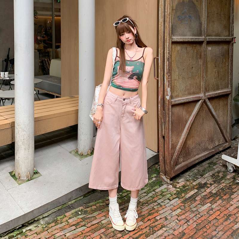 In-Stock Wholesale Lyocell Pink Wide-Leg Jeans for Women, Summer Pants, Casual Cropped Pants, Loose Straight-Leg Pants In-Stock Wholesale Lyocell Pink Wide-Leg Jeans for Women, Summer Pants, Casual Cropped Pants, Loose Straight-Leg Pants
