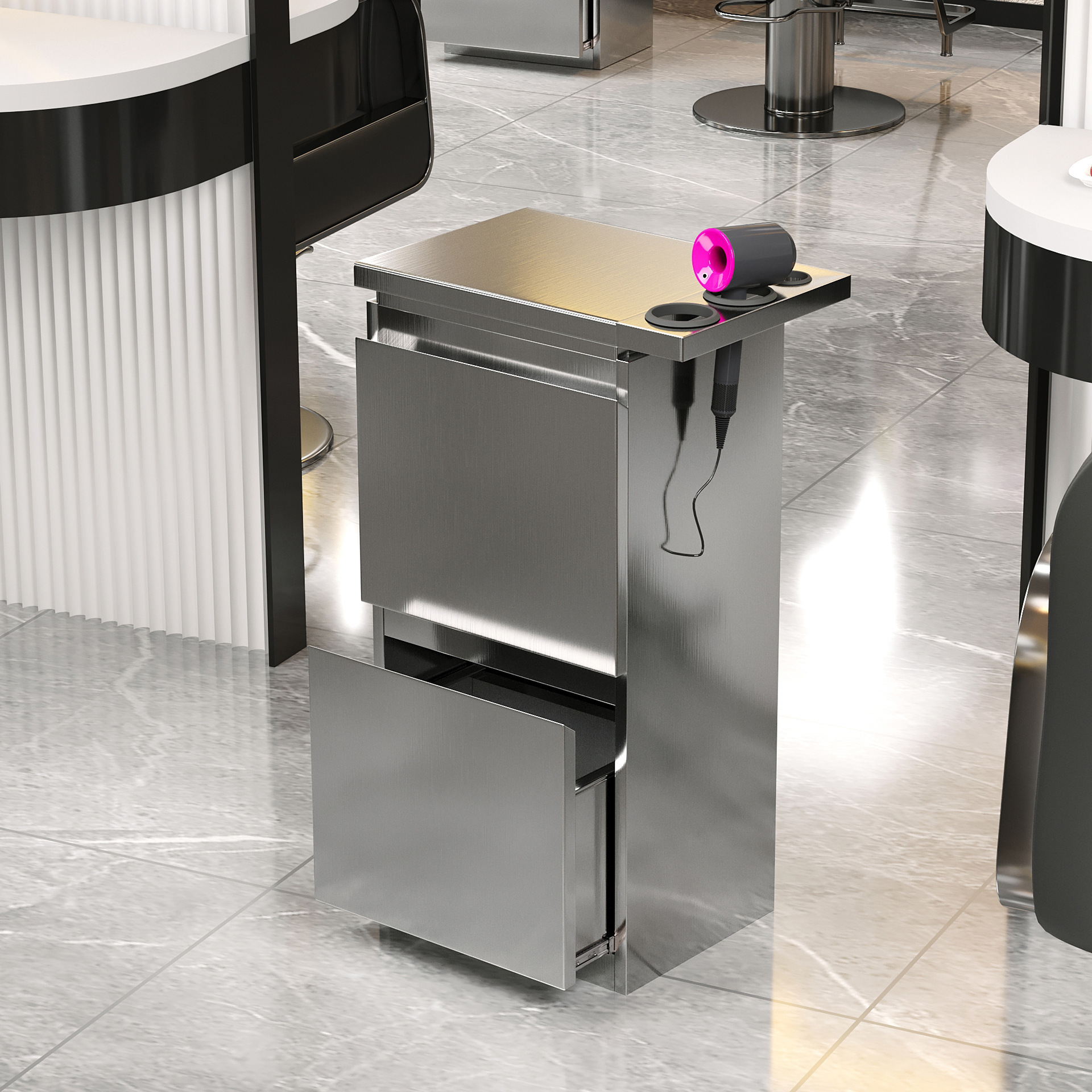 01_인기 풀아웃 브러시 지문 방지 헤어드라이어 홀더 2개-78x30x40cm