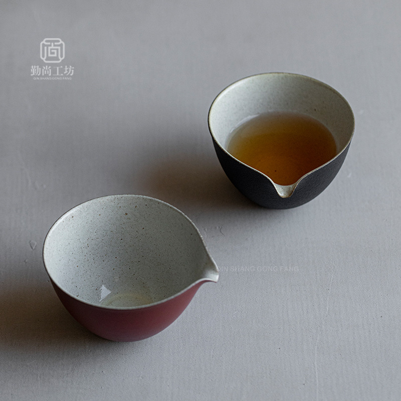 Quite wind powder lead ceramic kung fu tea set silver black fair cup handmade coarse pottery tea sea tea cup