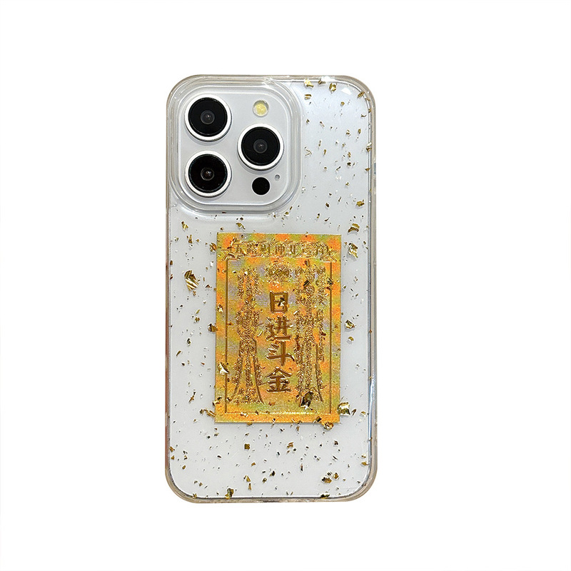 iPhone16promax対応、金箔入りエポキシ樹脂製、金運アップ、落下防止保護ケース、Apple17用|undefined
