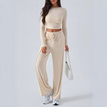 European and American Cross-Border Amazon Y2K Suit Autumn and Winter Women's Lace Pure Color Waist Fashion Wide-Leg Casual Pants for Women