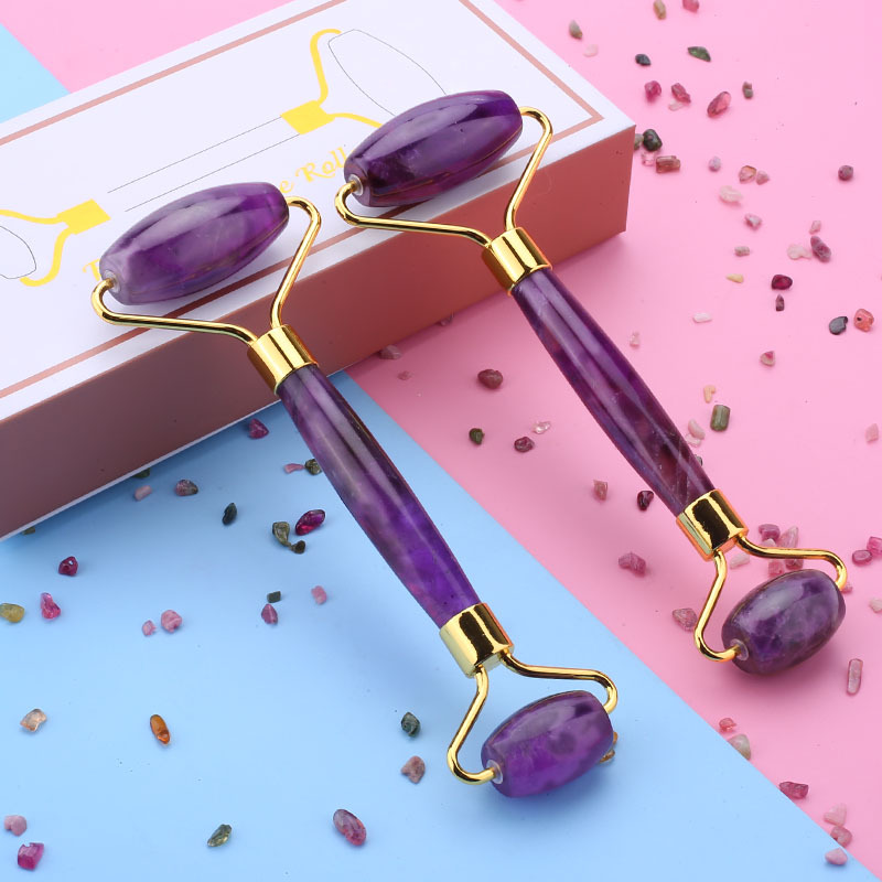 Rosa cristal Jade rodillo masajeador Opal belleza contenedor joya Amazon transfronteriza Jade rodillo fábrica al por mayor