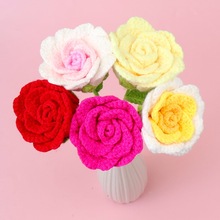 手工成品玫瑰跨境仿真新款依棉线泰国玫瑰花束毛线钩织编织花批发