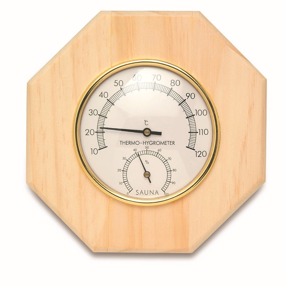 供应COASTS/柯仕桑拿房木制温湿度计单表八角温湿度表