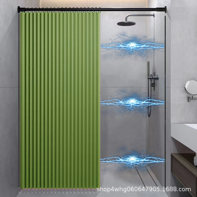 Cortina de ducha plegable Punch-libre baño partición cortina impermeable imitación Lino baño cortina húmeda y seca separación magnética succión caliente