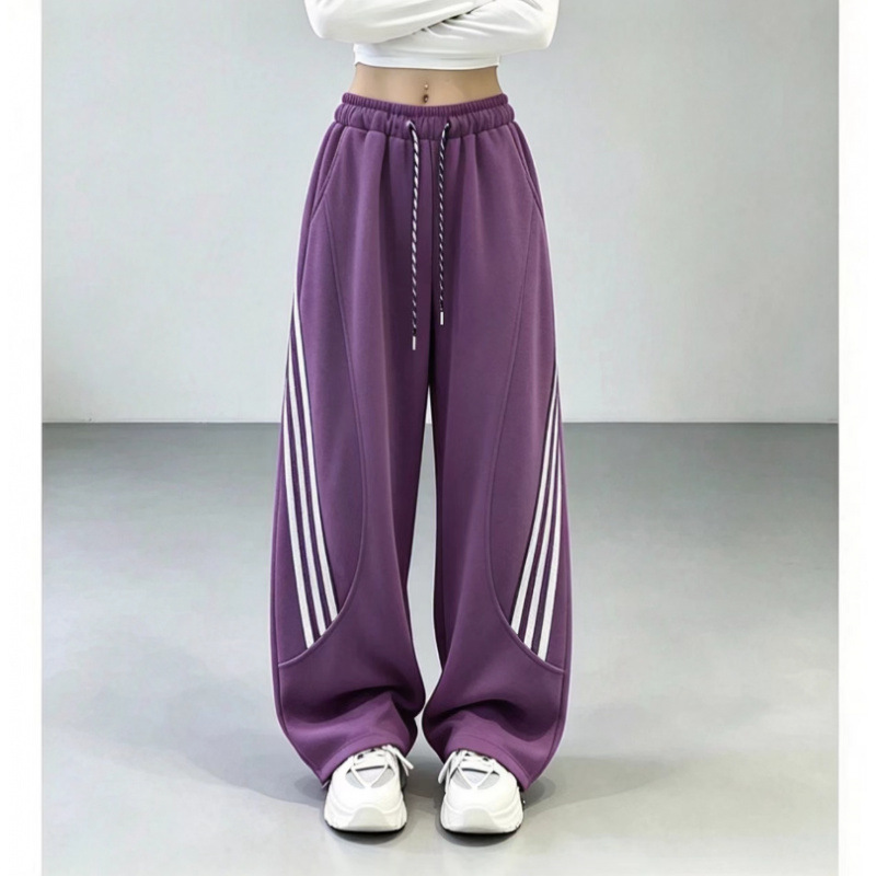 2026 Autumn Women's Sweatpants with Three-Stripe Splicing, Loose Fit, Draped Casual Pants for Women 2026 Autumn Women's Sweatpants with Three-Stripe Splicing, Loose Fit, Draped Casual Pants for Women