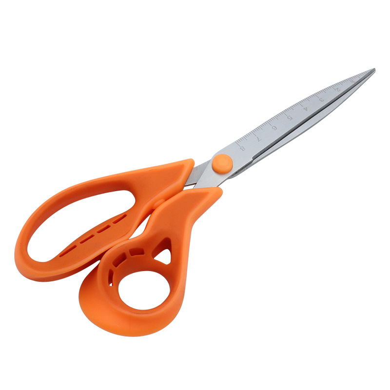 8 pulgadas con escala tijeras de acero inoxidable para el hogar tijeras de oficina diarias tijeras de caucho y plástico fábrica de tijeras al por mayor