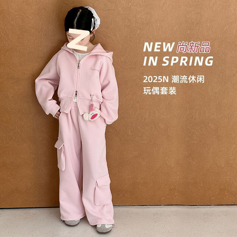 女童韩版秋装工装运动套装2025新款中大童拉链外套直筒裤两件套潮|undefined